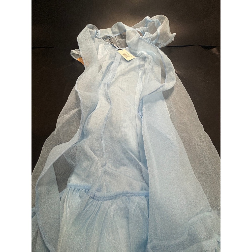 CAARA Melody Light Blue Sheer Organza Maxi Dress Set Ruffle Hem Bow Back XS NEW - Picture 3 of 7